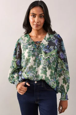 Petite Paisley Patchwork Ruffle Tie Top