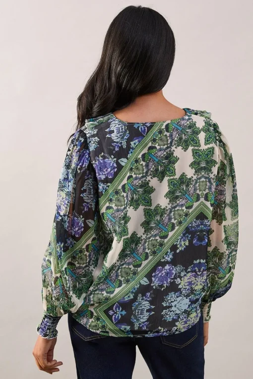 Petite Paisley Patchwork Ruffle Tie Top