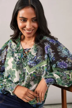 Petite Paisley Patchwork Ruffle Tie Top