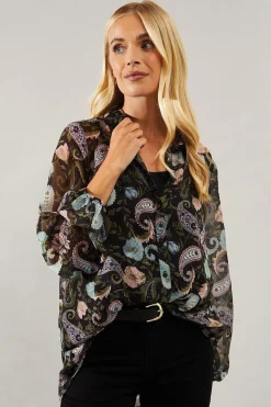 Petite Paisley Print High Low Hem Shirt