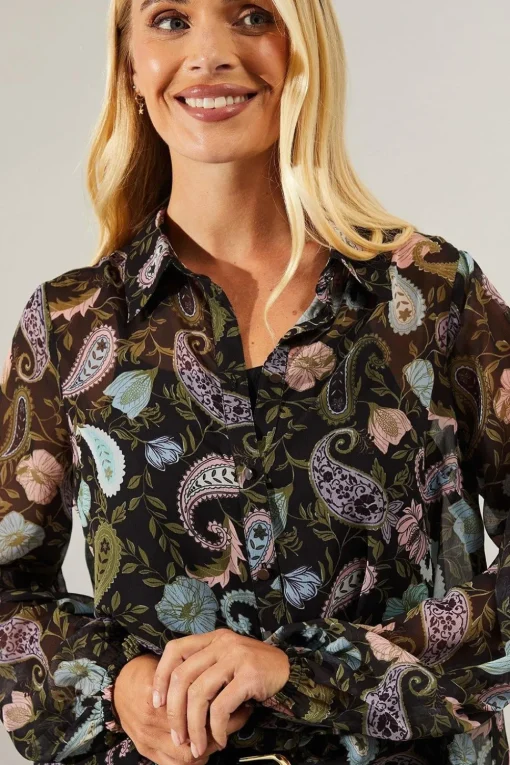 Petite Paisley Print High Low Hem Shirt