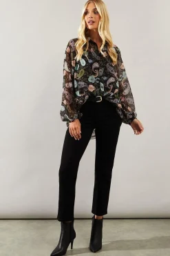 Petite Paisley Print High Low Hem Shirt