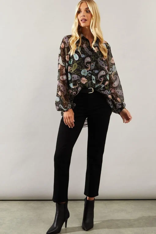 Petite Paisley Print High Low Hem Shirt