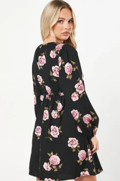Petite Pink Floral Button Front Mini Dress