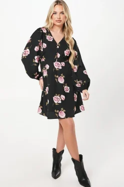 Petite Pink Floral Button Front Mini Dress