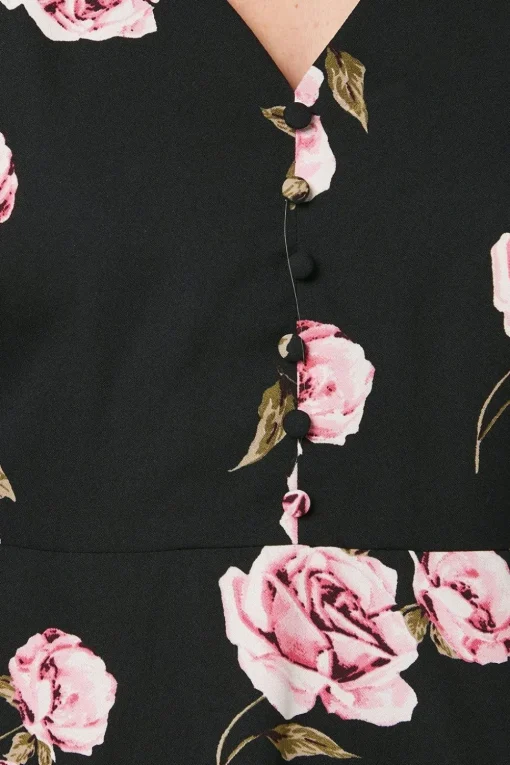 Petite Pink Floral Button Front Mini Dress