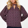 Petite Pink Geo Keyhole Blouse