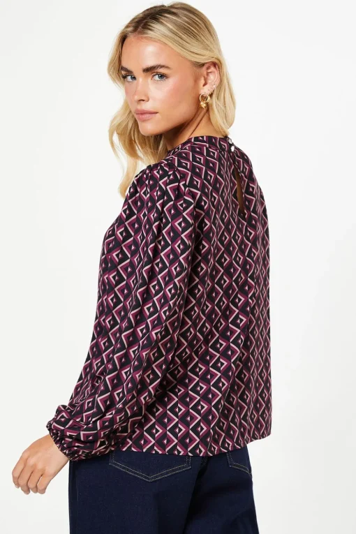 Petite Pink Geo Keyhole Blouse