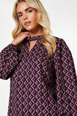 Petite Pink Geo Keyhole Blouse