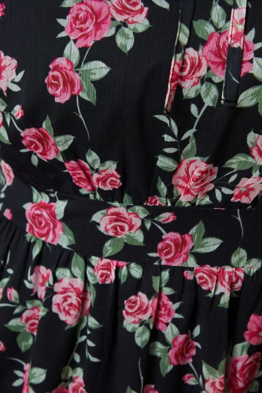 Petite Pink Rose Chiffon Lace Insert Long Sleeve Mini Dress