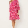 Petite Pink Watercolour Floral Ruffle Sleeve Shift Dress
