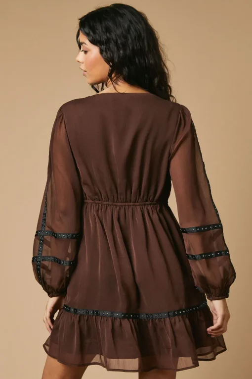 Petite Plain Stud Trim Detail Mini Dress