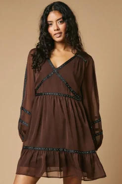 Petite Plain Stud Trim Detail Mini Dress