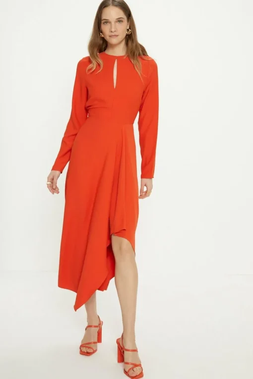 Petite Premium Crepe Waterfall Skirt Midi Dress