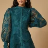 Petite Premium Organza Lace Trim Mini Shirt Dress