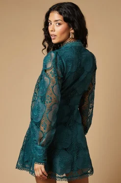 Petite Premium Organza Lace Trim Mini Shirt Dress
