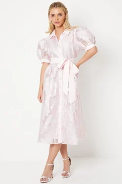 Petite Puff Sleeve Jacquard Shirt Dress