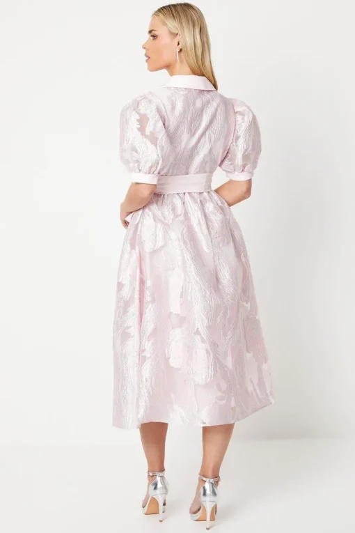 Petite Puff Sleeve Jacquard Shirt Dress