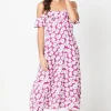 Petite Purple Floral Ruffle Strappy Bardot Midi Dress