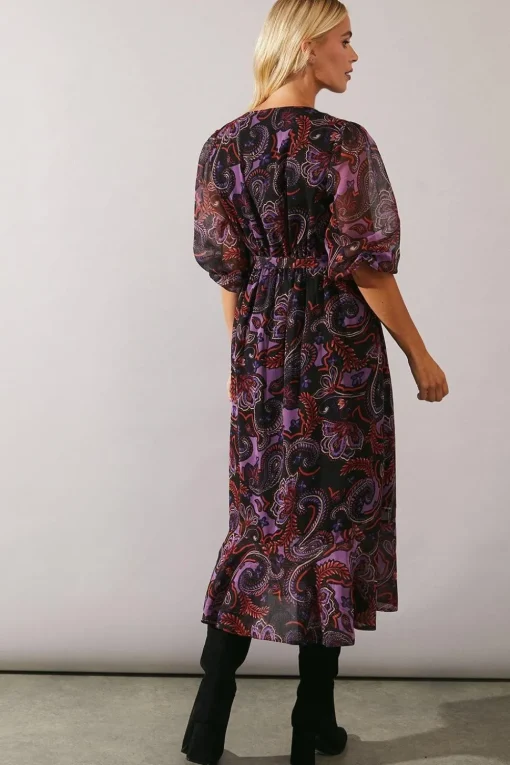 Petite Purple Paisley Wrap Dress