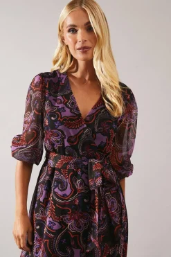 Petite Purple Paisley Wrap Dress