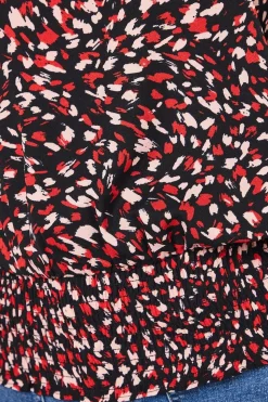 Petite Red Animal Shirred Hem Blouse