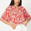 Petite Red Floral Flute Sleeve Blouse
