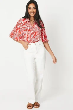 Petite Red Floral Flute Sleeve Blouse