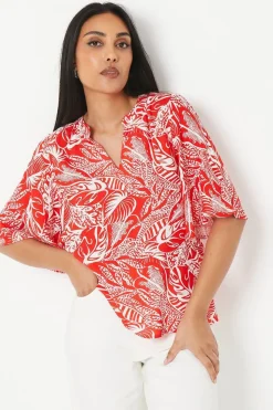 Petite Red Floral Flute Sleeve Blouse