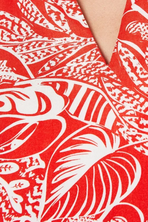 Petite Red Floral Flute Sleeve Blouse