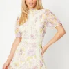 Petite Rose Floral Dobby Chiffon Lace Trim Mini Dress