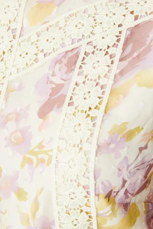 Petite Rose Floral Dobby Chiffon Lace Trim Mini Dress