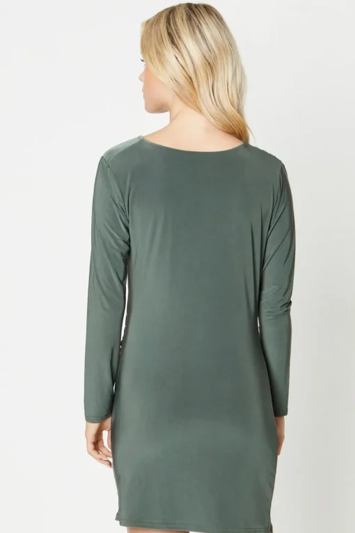 Petite Ruche Side Long Sleeve Mini Dress