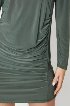 Petite Ruche Side Long Sleeve Mini Dress