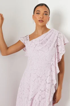 Petite Ruffle Detail Frill Shoulder Lace Midi Dress