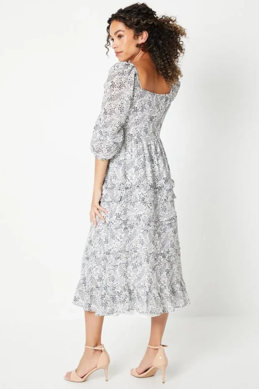 Petite Ruffle Detail Sweetheart Chiffon Midi Dress