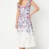 Petite Ruffle Shoulder Cotton Midi Dress In Floral Print