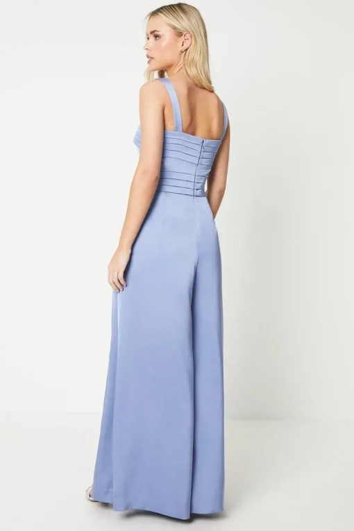Petite Satin Cami Pleat Jumpsuit