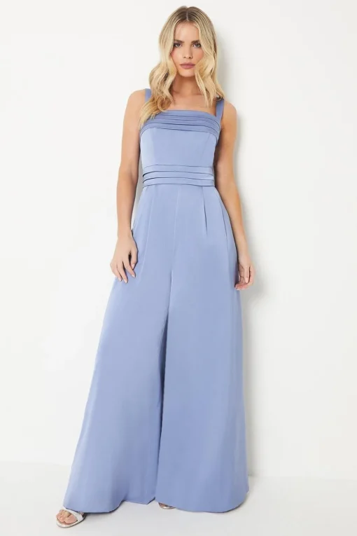 Petite Satin Cami Pleat Jumpsuit