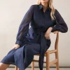 Petite Satin Detail Organza Midi Shirt Dress