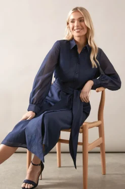 Petite Satin Detail Organza Midi Shirt Dress