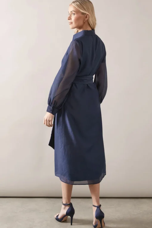 Petite Satin Detail Organza Midi Shirt Dress