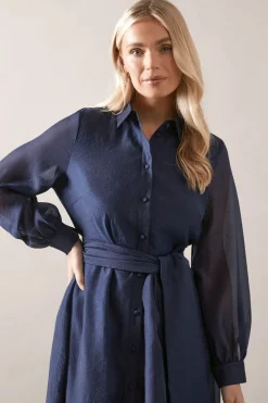 Petite Satin Detail Organza Midi Shirt Dress