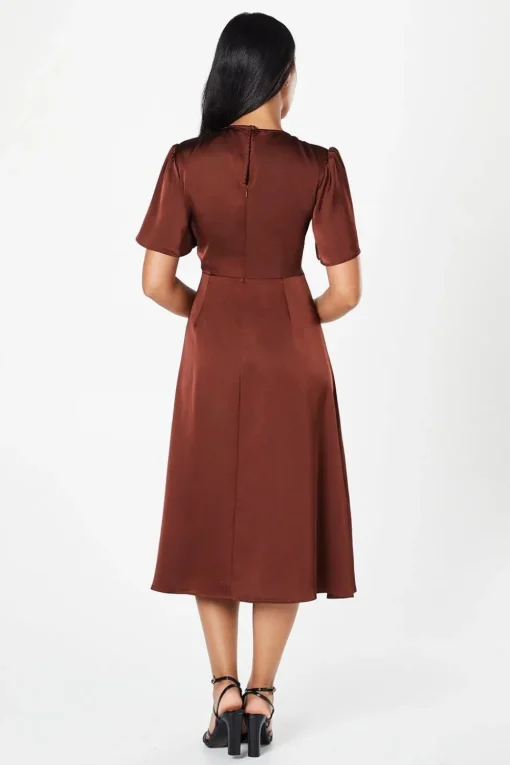 Petite Satin Ruffle Sleeve Midi Dress