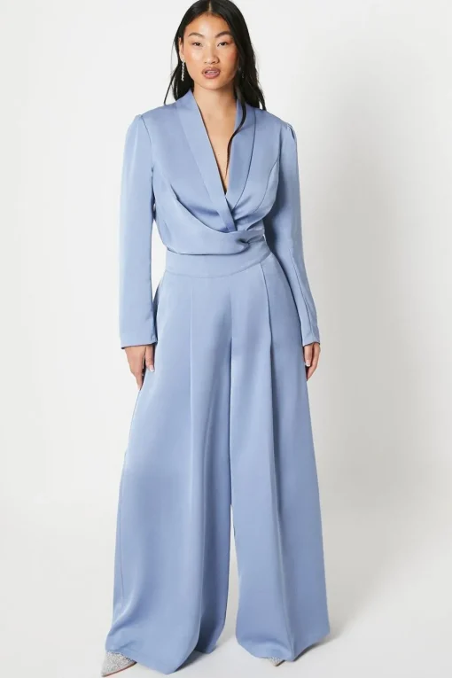 Petite Satin Wide Leg Trouser