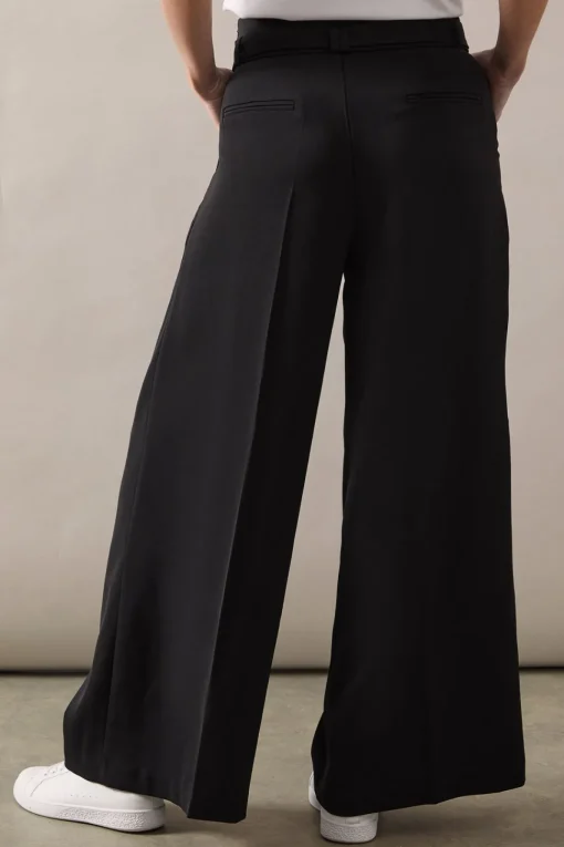 Petite Self Belted Wide Leg Trouser