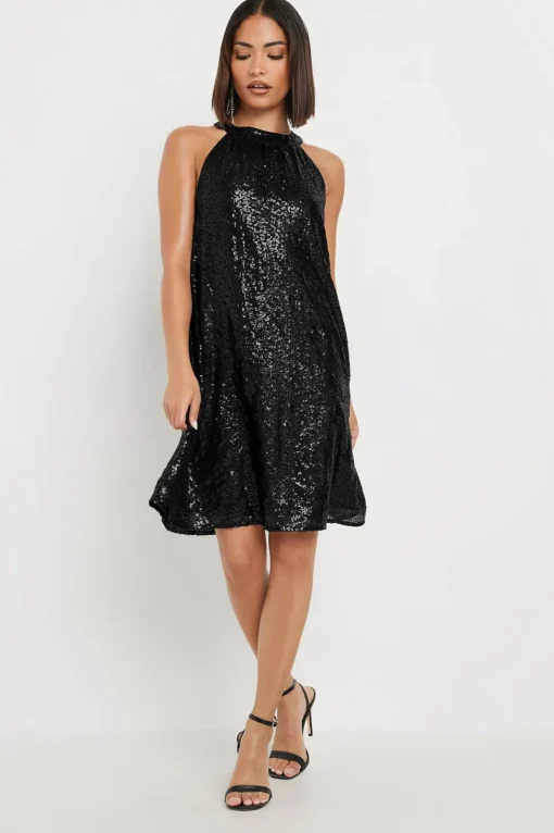 Petite Sequin Halter Neck Dress