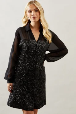 PETITE SEQUIN SHIRT DRESS