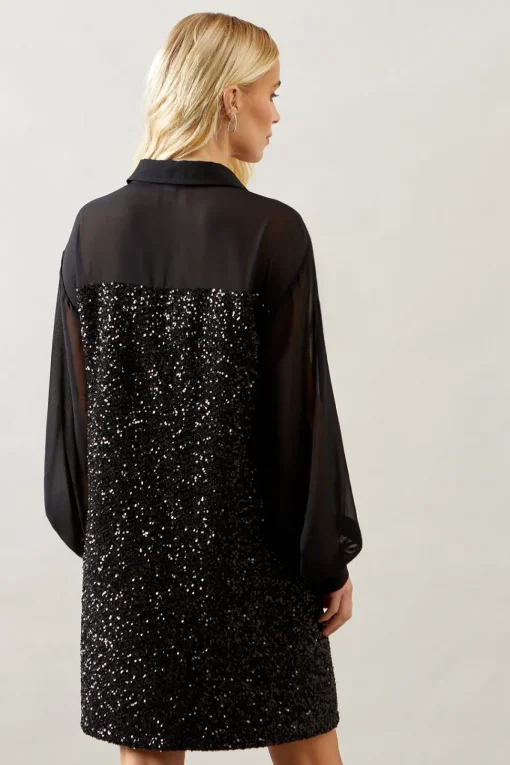 PETITE SEQUIN SHIRT DRESS