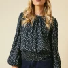 Petite Spot Shoulder Detail Shirred Hem Blouse